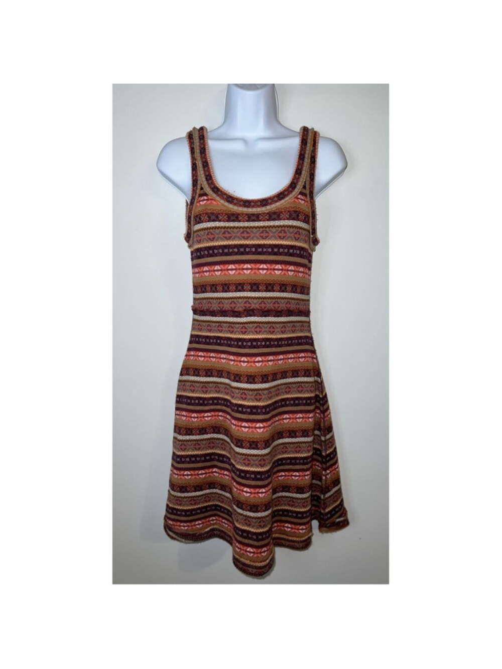 Free People Fair Isle Sweater Dress Fit & Flare Wool Blend PS